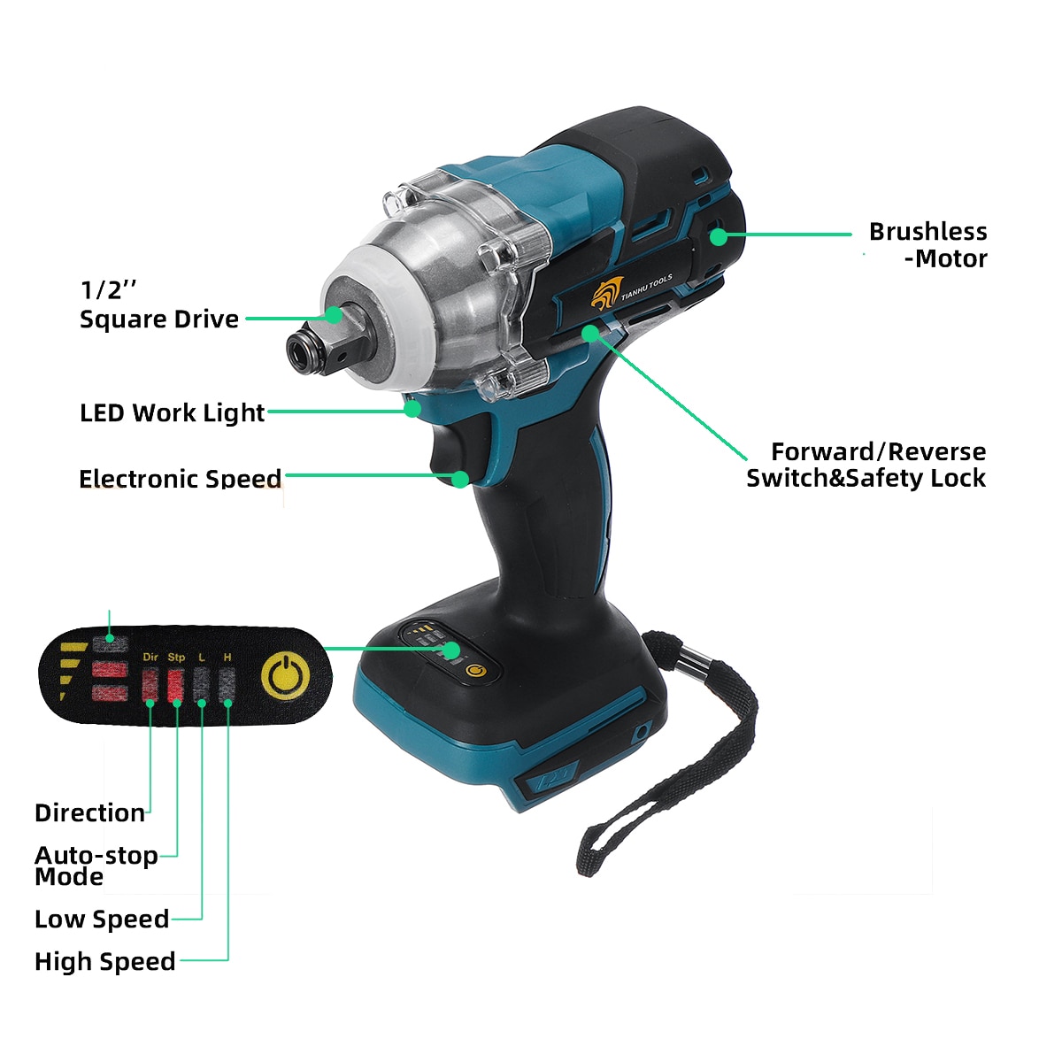 18V Electric Rechargeable Brushless Impact Wrench Cordless 1/2 Socket Wrench Power Tool For Makita Battery DTW285Z - Image 3