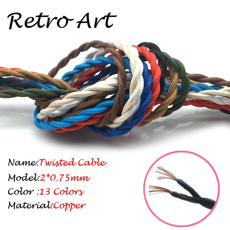 2 core Vintage Textile Electrical Wire twisted Wire Fabric Cable Vintage Lamp Cord - Image 2