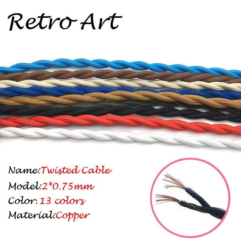 2 core Vintage Textile Electrical Wire twisted Wire Fabric Cable Vintage Lamp Cord - Image 3