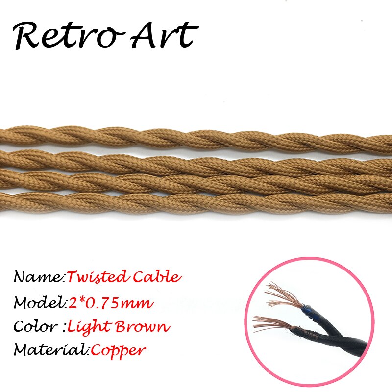 2 core Vintage Textile Electrical Wire twisted Wire Fabric Cable Vintage Lamp Cord - Image 5