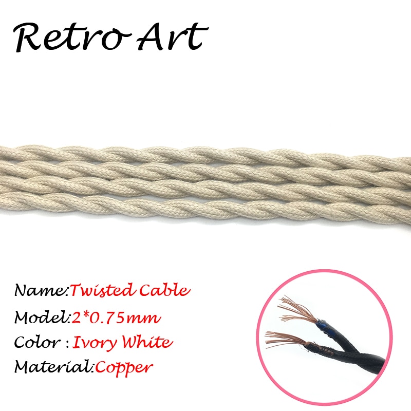 2 core Vintage Textile Electrical Wire twisted Wire Fabric Cable Vintage Lamp Cord - Image 6