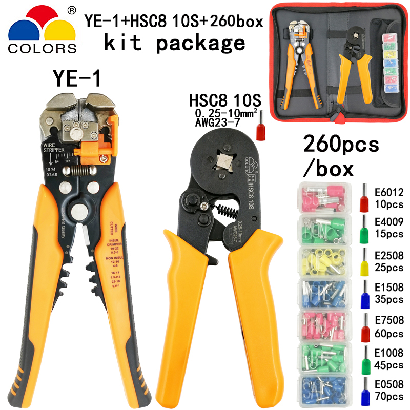 Crimping pliers kit HSC8 10S/6-4/6-6 with tubular terminals 260pcs/box electrical stripping cutting tool clamp set - Image 3