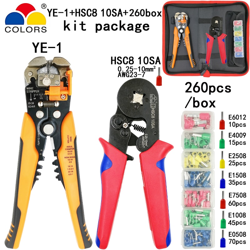 Crimping pliers kit HSC8 10S/6-4/6-6 with tubular terminals 260pcs/box electrical stripping cutting tool clamp set - Image 4