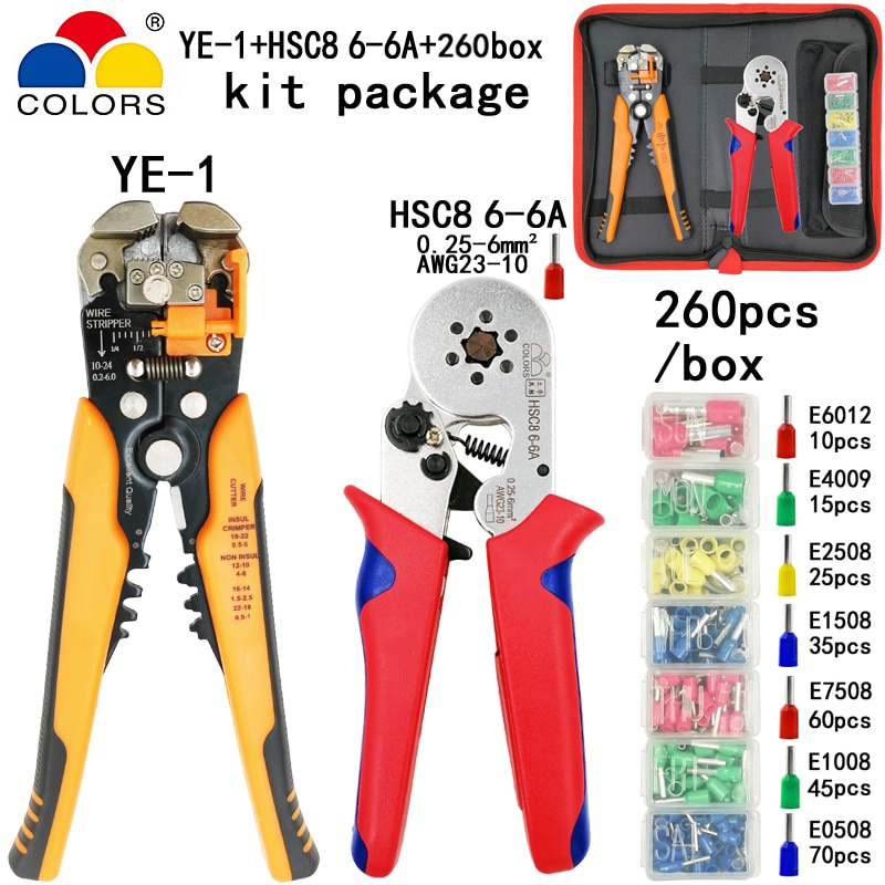 Crimping pliers kit HSC8 10S/6-4/6-6 with tubular terminals 260pcs/box electrical stripping cutting tool clamp set - Image 5