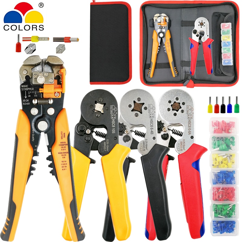 Crimping pliers kit HSC8 10S/6-4/6-6 with tubular terminals 260pcs/box electrical stripping cutting tool clamp set
