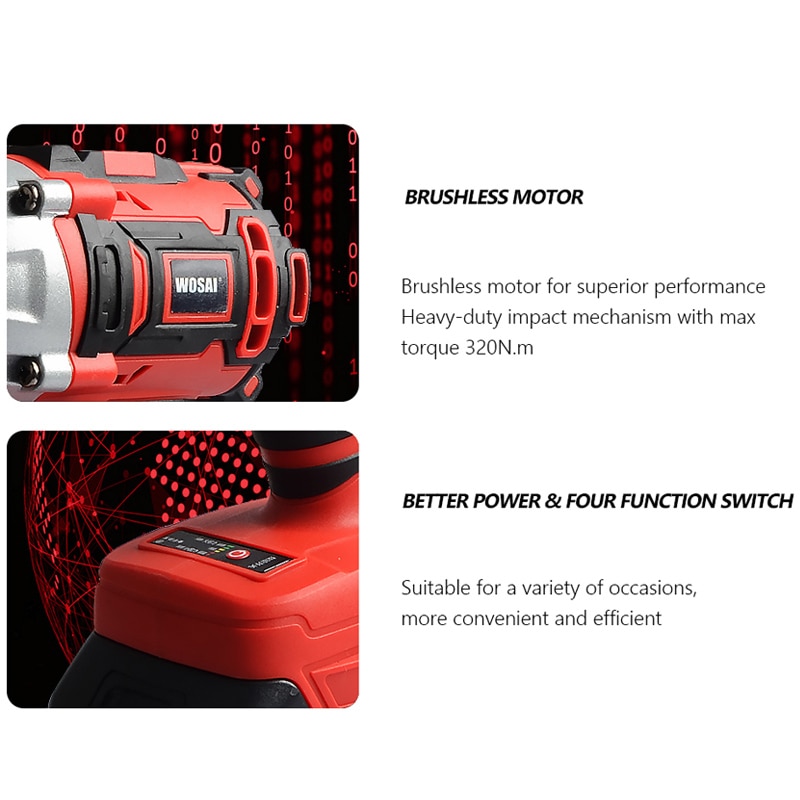 WOSAI 20V Brushless Electric Wrench Impact Wrench Socket Wrench 320N.m 4.0AH Li Battery Hand Drill Installation Power Tools - Image 3
