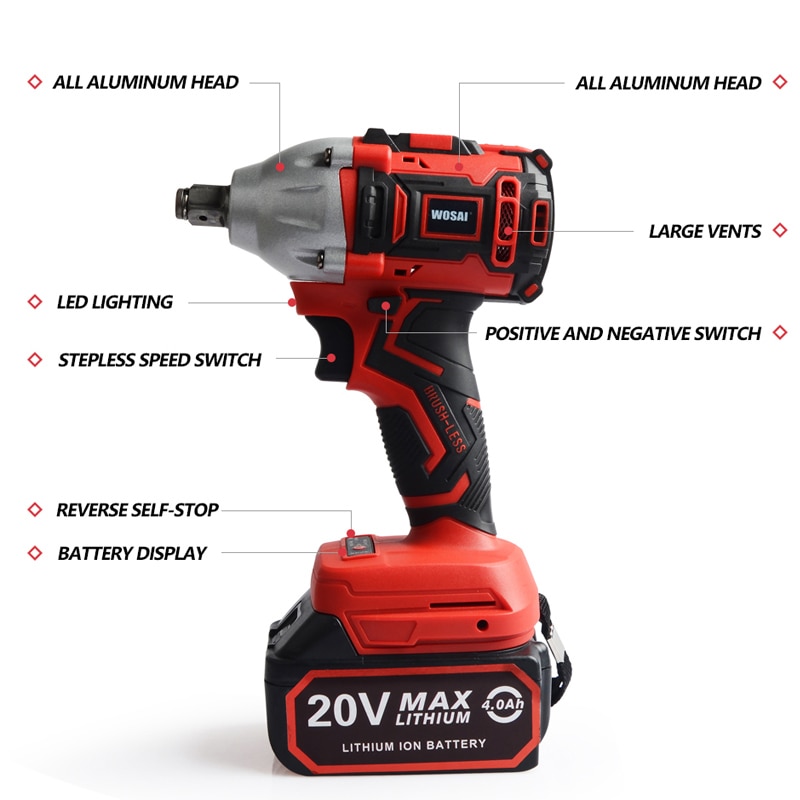 WOSAI 20V Brushless Electric Wrench Impact Wrench Socket Wrench 320N.m 4.0AH Li Battery Hand Drill Installation Power Tools - Image 4