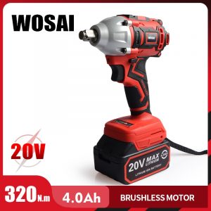 WOSAI 20V Brushless Electric Wrench Impact Wrench Socket Wrench 320N.m 4.0AH Li Battery Hand Drill Installation Power Tools
